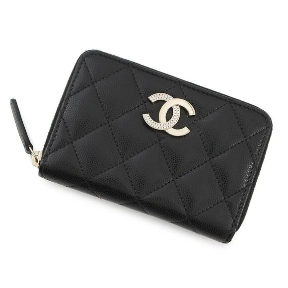 CHANEL Matelasse Classic Zip Coin Purse Calfskin/Rhinestone Black - Picture 1 of 15